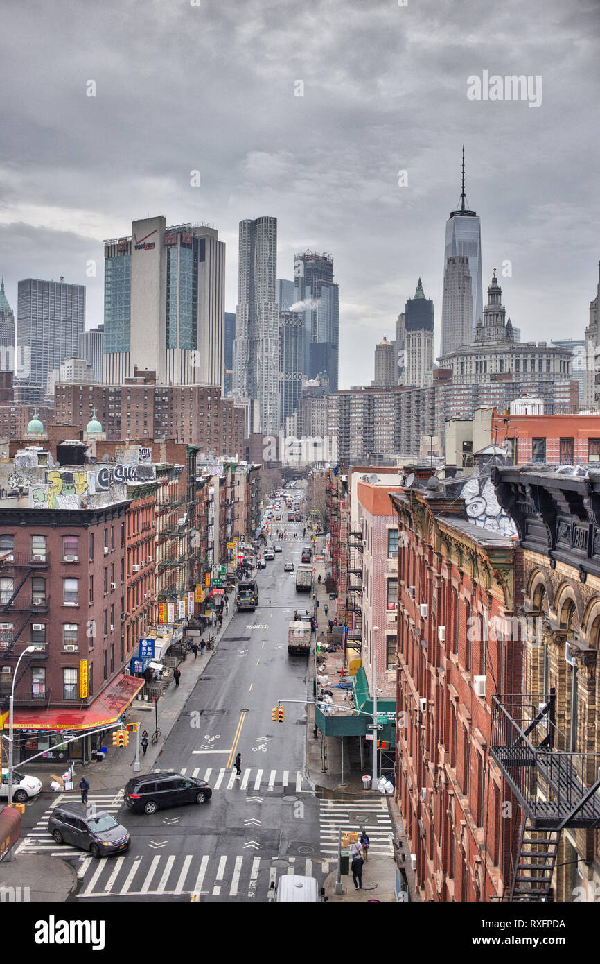 Chinatown, NY - Mars 07, 2019 : Chinatown vue depuis le pont de Manhattan à New York, NY Banque D'Images