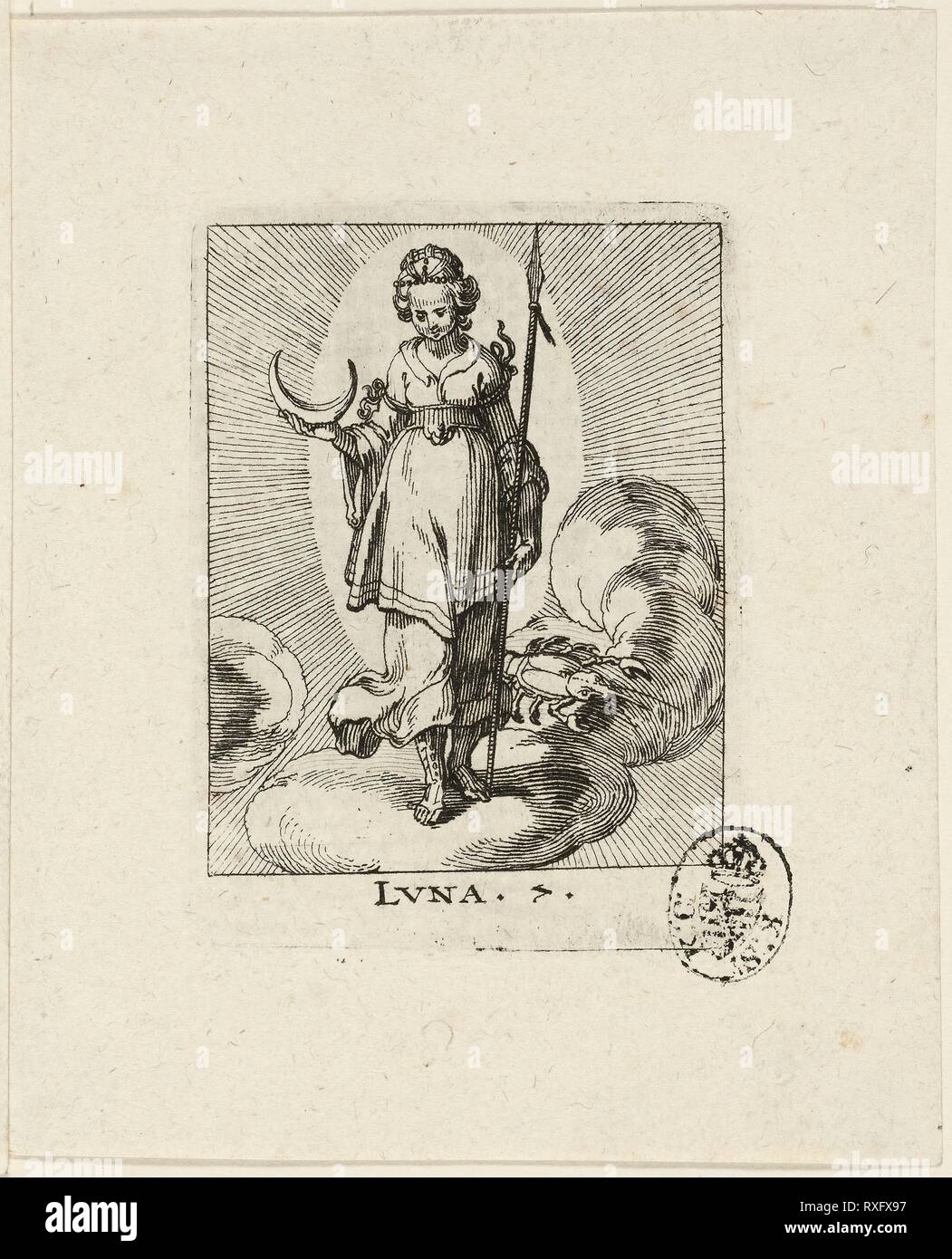 Luna, 7 plaque de Der VII Planeten. Conrad Meyer, Suisse, 1618-1689. Date : 1643-1689. Dimensions : 69 x 49 mm (feuille). Eau-forte en noir sur papier vergé ivoire. Origine : Suisse. Musée : le Chicago Art Institute. Banque D'Images