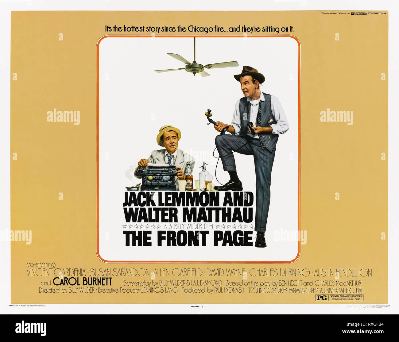 La première page (1974) réalisé par Billy Wilder avec Jack Lemmon, Walter Matthau et Susan Sarandon. La comédie noire sur un éditeur qui tente de mettre fin à sa retraite reporter haut. Banque D'Images