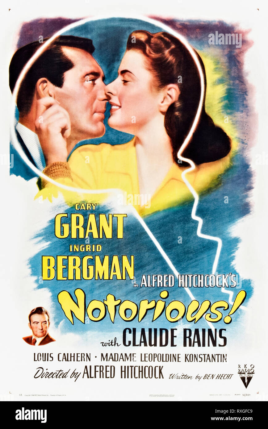 Notorious (1946) réalisé par Alfred Hitchcock et Cary Grant, Ingrid Bergman et Claude Rains. Un agent du gouvernement américain recrute une femme spy et tombe amoureux. Banque D'Images