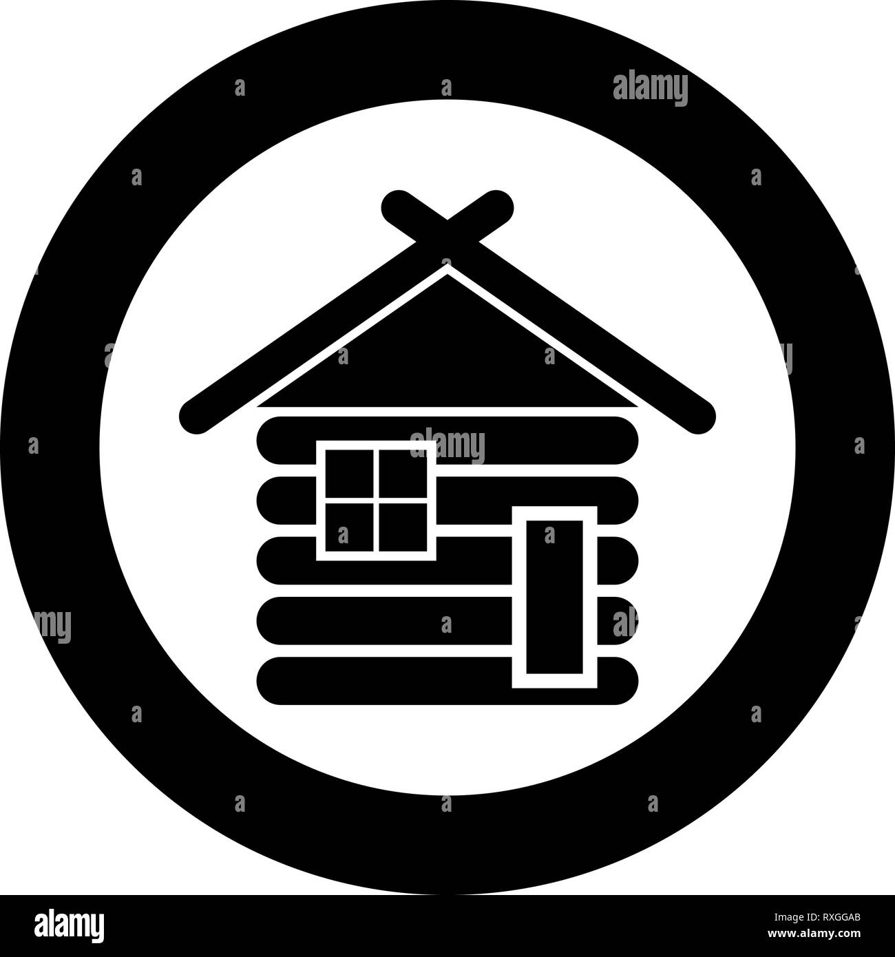 Maison en bois modulaire bois grange avec des cabanes en bois chalet maisons modulaires icon noir vecteur de couleur en cercle autour de l'image simple style illustration télévision Illustration de Vecteur