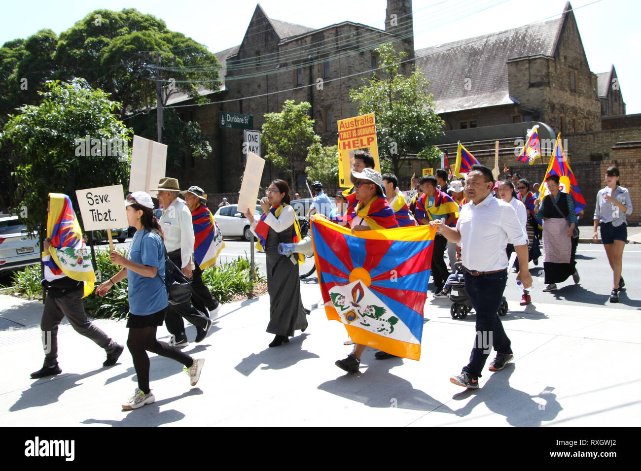 Sydney, Australie. 10 mars 2019. Journée du soulèvement du Tibet sur les manifestants se sont réunis à Martin Place, puis ont marché vers le consulat de Chine pour protester contre le régime chinois. Crédit : Richard Milnes/Alamy Live News Banque D'Images