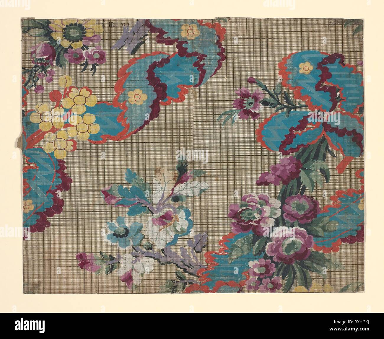 Mise-en-carte (Point-papier). Conçu par L. Galy Gallien et compère (1761-1770) ; France. Date : 1764. Dimensions : 42,9 × 53,05 cm (16 7/8 x 20 7/8 in.). Encre et gouache sur papier graphique dessiné à la main. Origine : France. Musée : le Chicago Art Institute. Banque D'Images