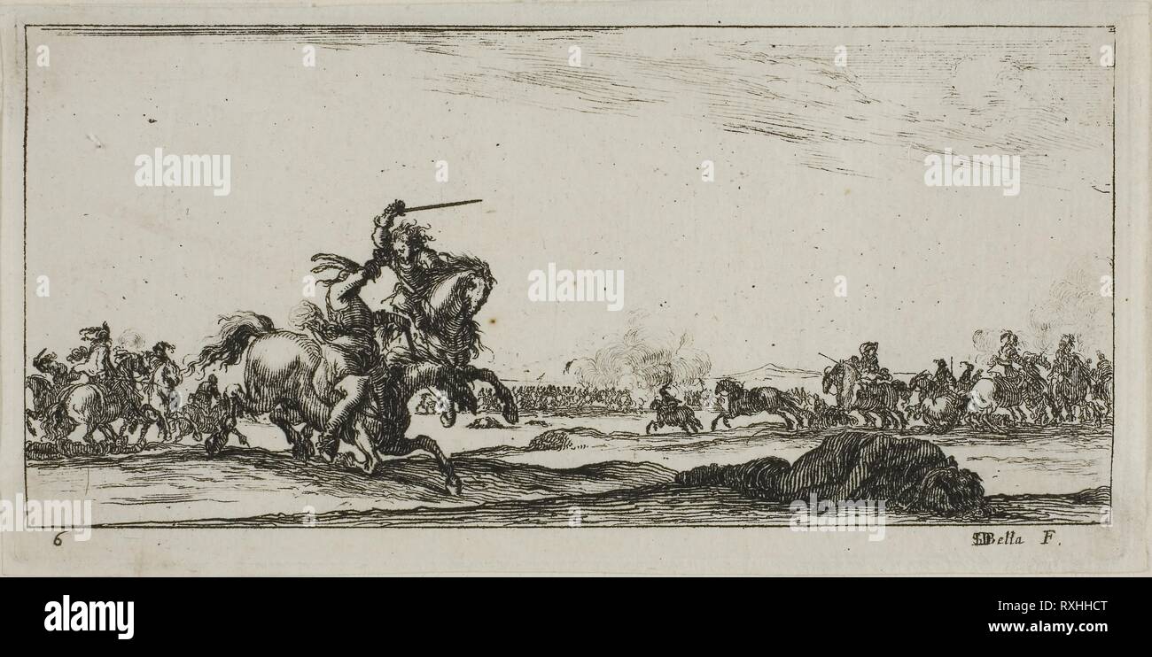 Six plaques de dessins de plusieurs mouvements par des soldats. Stefano della Bella, italien, 1610-1664. Date : 1644. Dimensions : 56 x 122 mm (image) ; 61 x 125 mm (plaque) ; 64 x 129 mm (feuille). Gravure sur papier vergé ivoire. Origine : Italie. Musée : le Chicago Art Institute. Banque D'Images