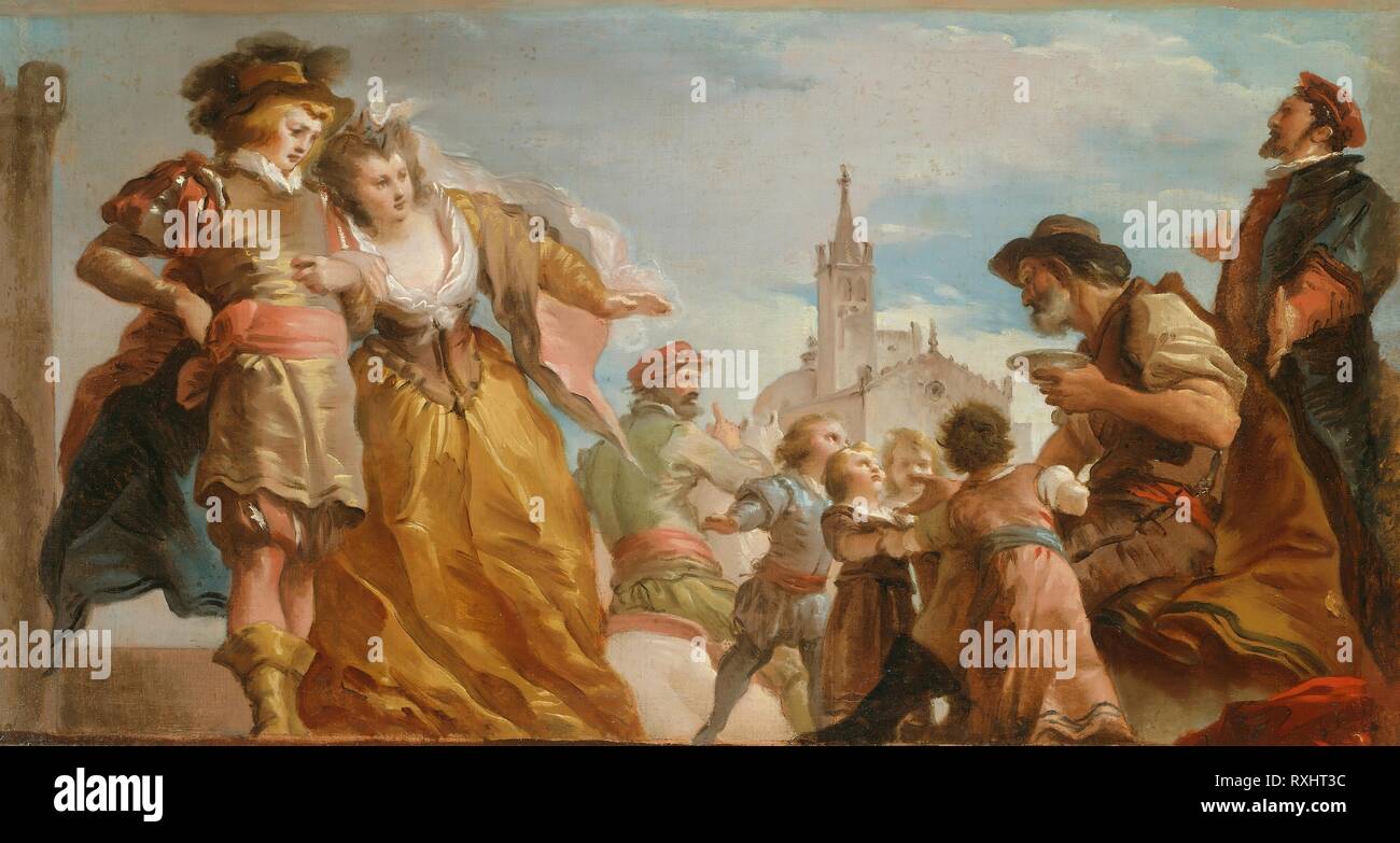 La réunion de Gautier, comte d'Anvers, et sa fille, Violante. La CADES Giuseppe, l'italien, 1750-1799. Date : 1782-1792. Dimensions : 14 5/8 x 27 1/2 in. (37,2 x 69,7 cm). Huile sur toile. Origine : Italie. Musée : le Chicago Art Institute. Banque D'Images