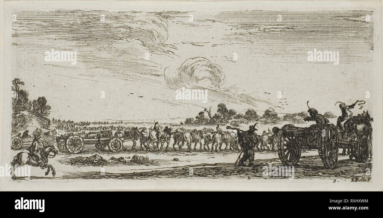 Trois plaques de dessins de plusieurs mouvements par des soldats. Stefano della Bella, italien, 1610-1664. Date : 1644. Dimensions : 60 x 126 mm (image/plaque) ; 65 x 131 mm (feuille). Gravure sur papier vergé ivoire. Origine : Italie. Musée : le Chicago Art Institute. Banque D'Images