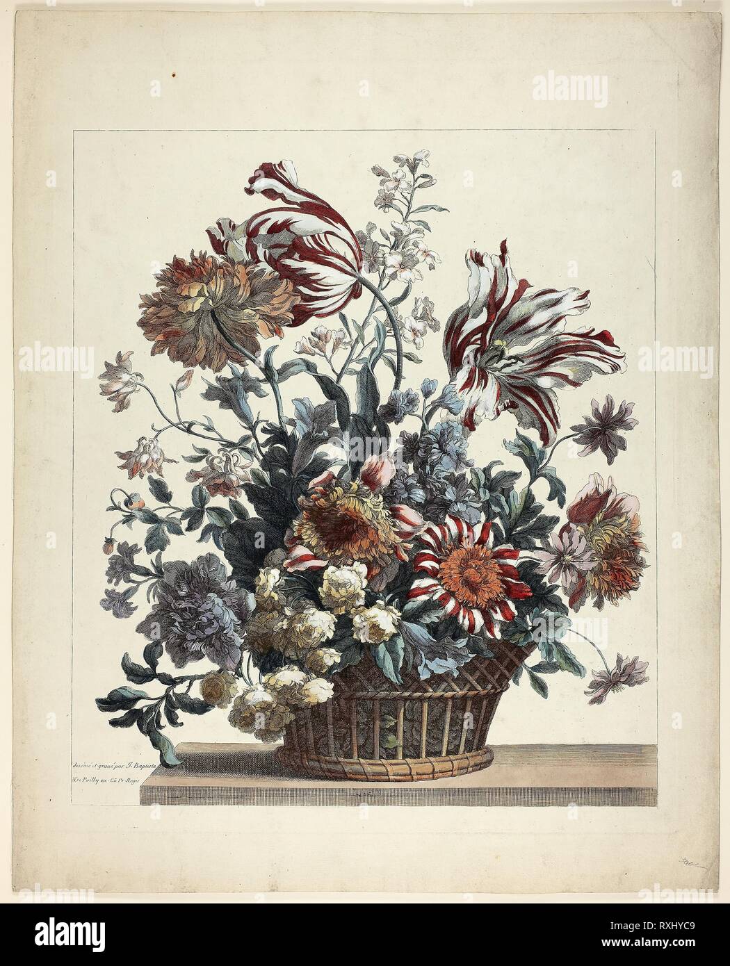 Corbeille. Jean Baptiste Monnoyer ; français, 1636-1699. Date : 1651-1699. Dimensions : . À la main, gravure sur papier. Origine : France. Musée : le Chicago Art Institute. Banque D'Images