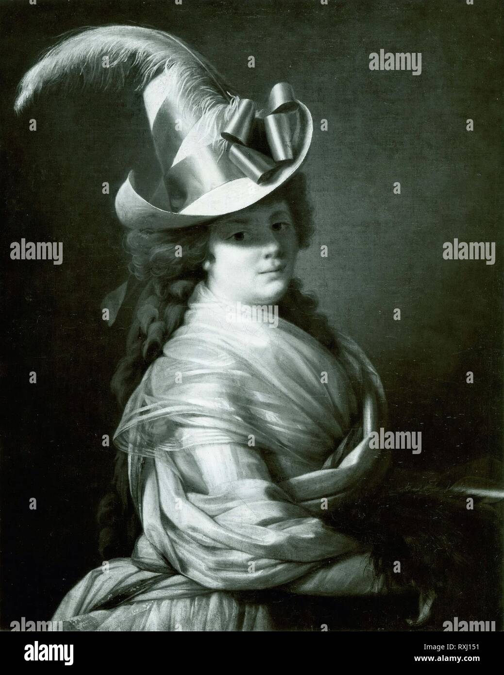 Femme dans un chapeau de paille. École française ; français, 18ème siècle.  Date : 1785-1795. Dimensions : 81,