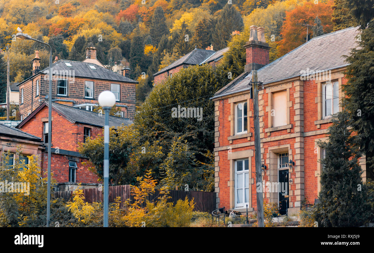 Un ensemble de maisons en fonction de la forêt ville de Matlock Bath Banque D'Images