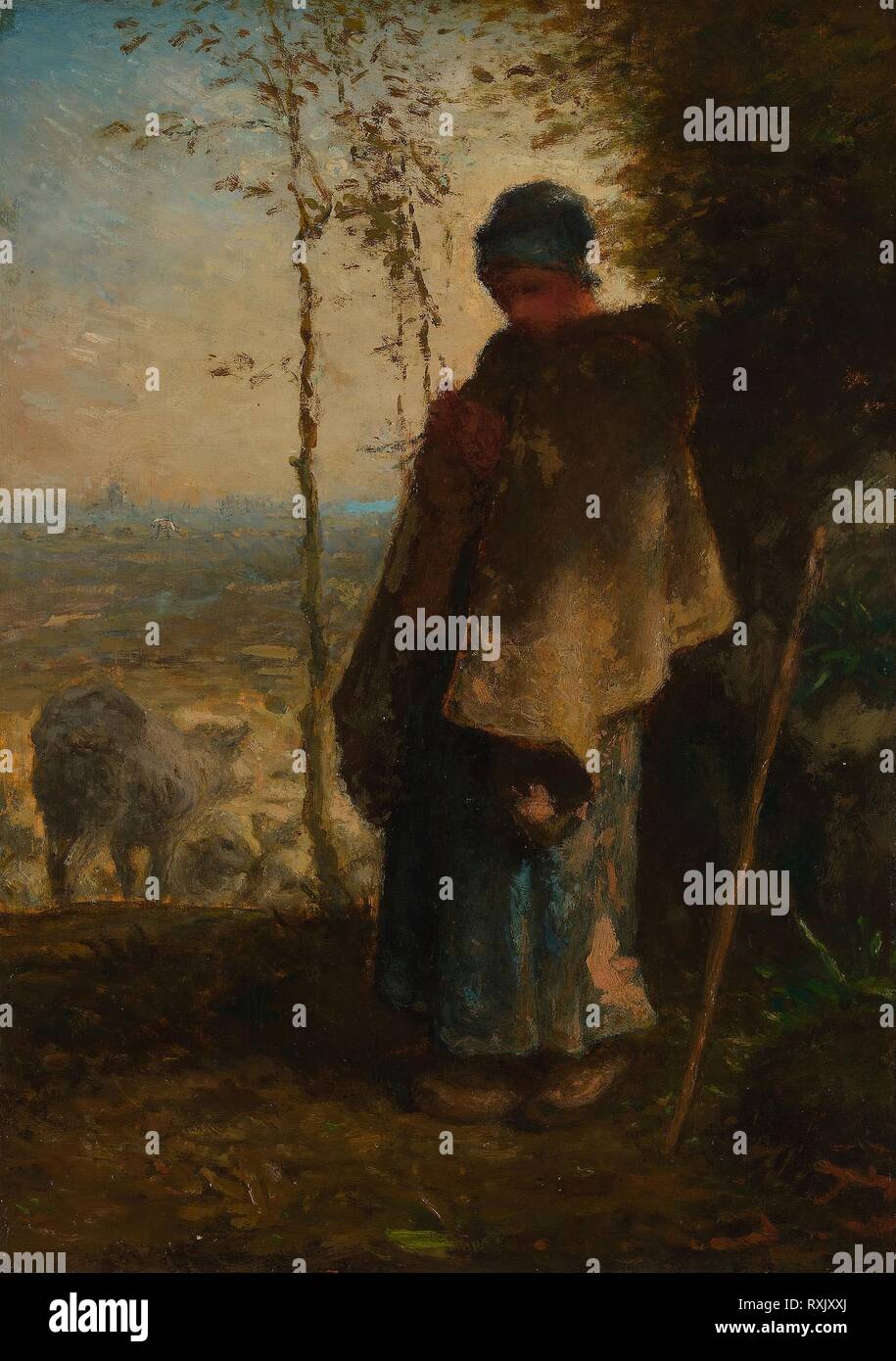 La Petite bergère. Jean-François Millet ; français, 1814-1875. Date : 1868-1872. Dimensions : 35,7 × 25,5 × 10 cm (14 in.). Huile sur panneau. Origine : France. Musée : le Chicago Art Institute. Auteur : Jean François Millet. Banque D'Images