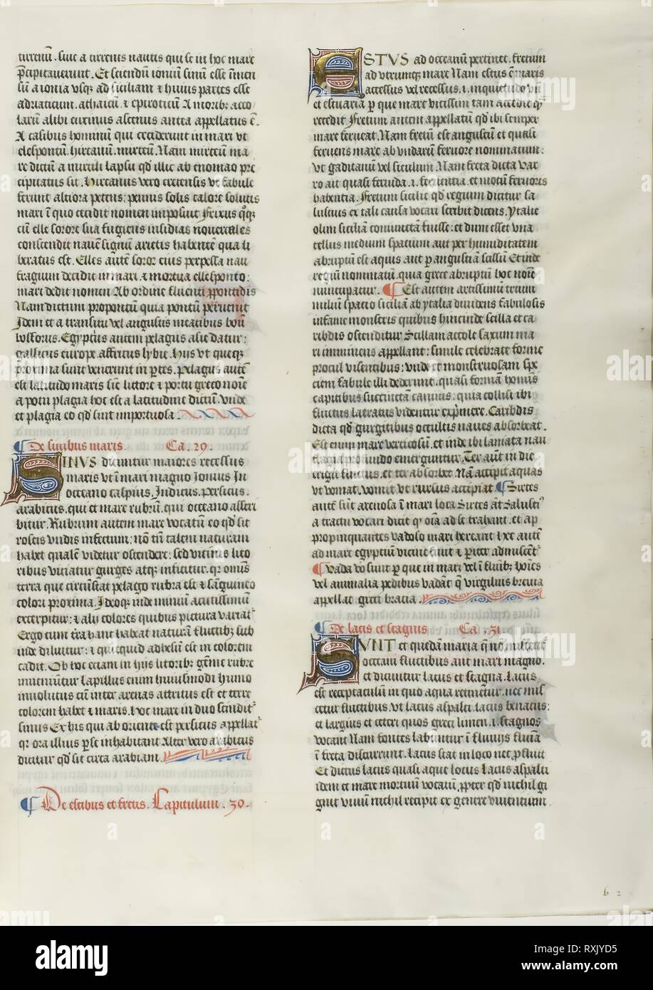 Folio 10 de Burchard de Sion est De locis ac mirabilibus mundi, ou une enseigne la géographie. Français (Paris), écrit par Burchard du Mont Sion (allemand, actif 13e siècle). Date : 1450-1470. Dimensions : 500 × 390 mm (moyenne). Folio d'un manuscrit partiel avec des lettres ornées et autres décorations à la détrempe et feuille d'or, et avec des inscriptions en latin en noir et l'encre brune, a jugé à la lumière l'encre brune, sur papier vélin. Origine : France. Musée : le Chicago Art Institute. Banque D'Images