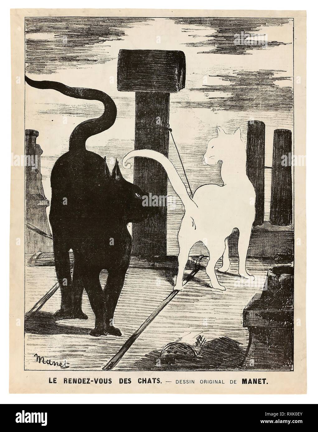 Les chats des rendez-vous. Édouard Manet ; français, 1832-1883. Date : 1868. Dimensions : 439 × 334 mm (image) ; 478 × 369 mm (feuille). Lithographie en noir sur papier vélin ivoire, fixées sur un tissu ivoire. Origine : France. Musée : le Chicago Art Institute. Banque D'Images