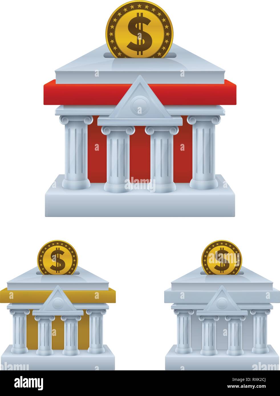 Tirelire en forme de bâtiment de la banque avec le signe du dollar sur fond blanc. Financial concept design. Illustration de Vecteur