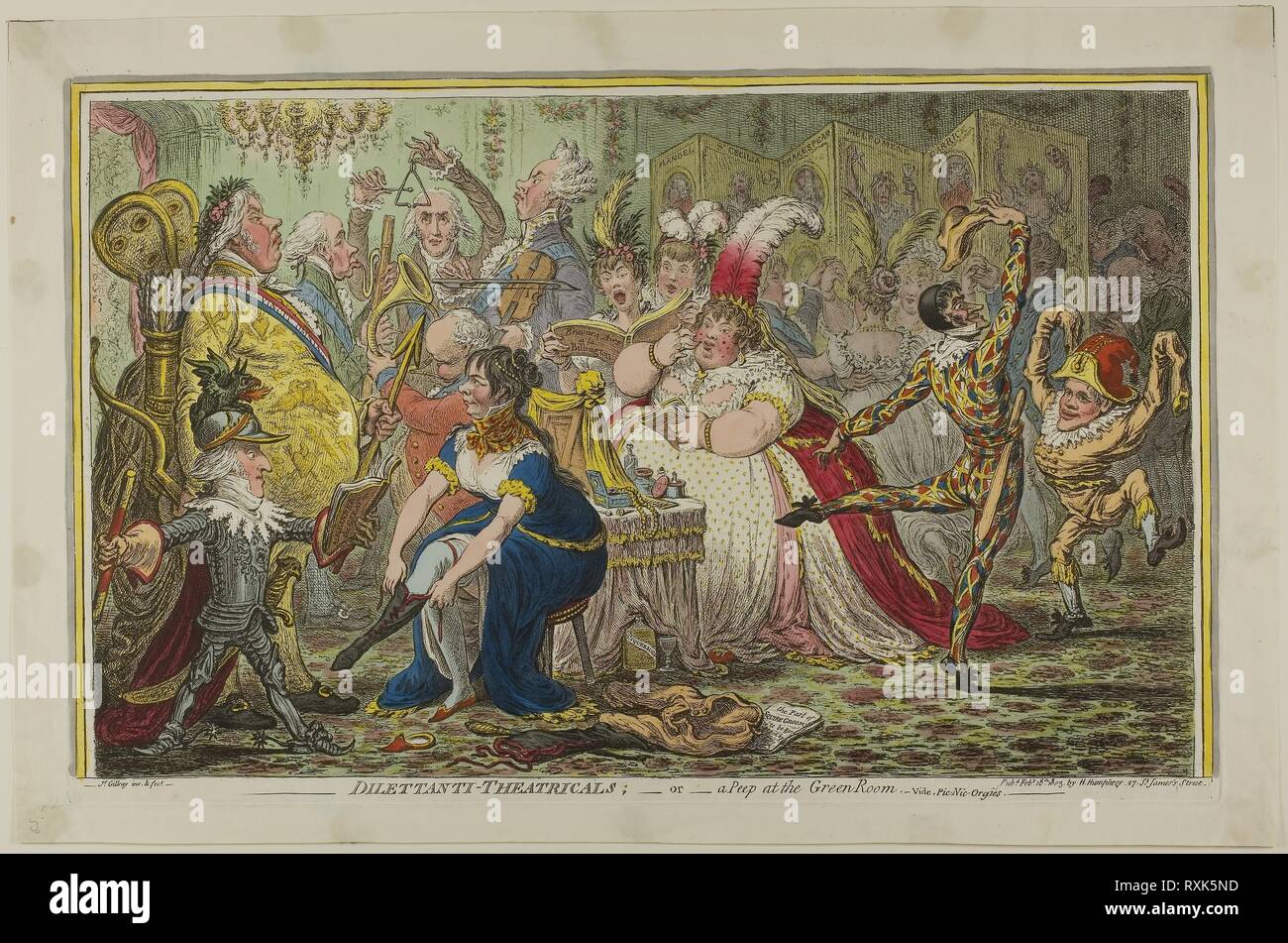 Dilettanti-Theatricals. James Gillray (anglais, 1756-1815) ; publié par Hannah Humphrey (Anglais), ch. 1745-1818). Date : 1803. Dimensions : 300 × 485 mm (image) ; 315 × 492 mm (plaque) ; 355 × 540 mm (feuille). À la main, gravure et aquatinte sur papier. Origine : Angleterre. Musée : le Chicago Art Institute. Banque D'Images