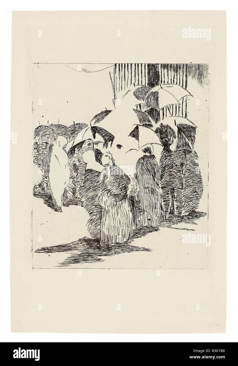 Ligne en face de la boucherie. Édouard Manet (Français, 1832-1883) ; imprimé par Henri Charles Guérard (Français, 1846-1897). Date : 1870-1871. Dimensions : 169 × 150 mm (image) ; 236 × 158 mm (plaque) ; 267 × 178 mm (feuille). Eau-forte en noir chaud sur papier vergé ivoire. Origine : France. Musée : le Chicago Art Institute. Banque D'Images