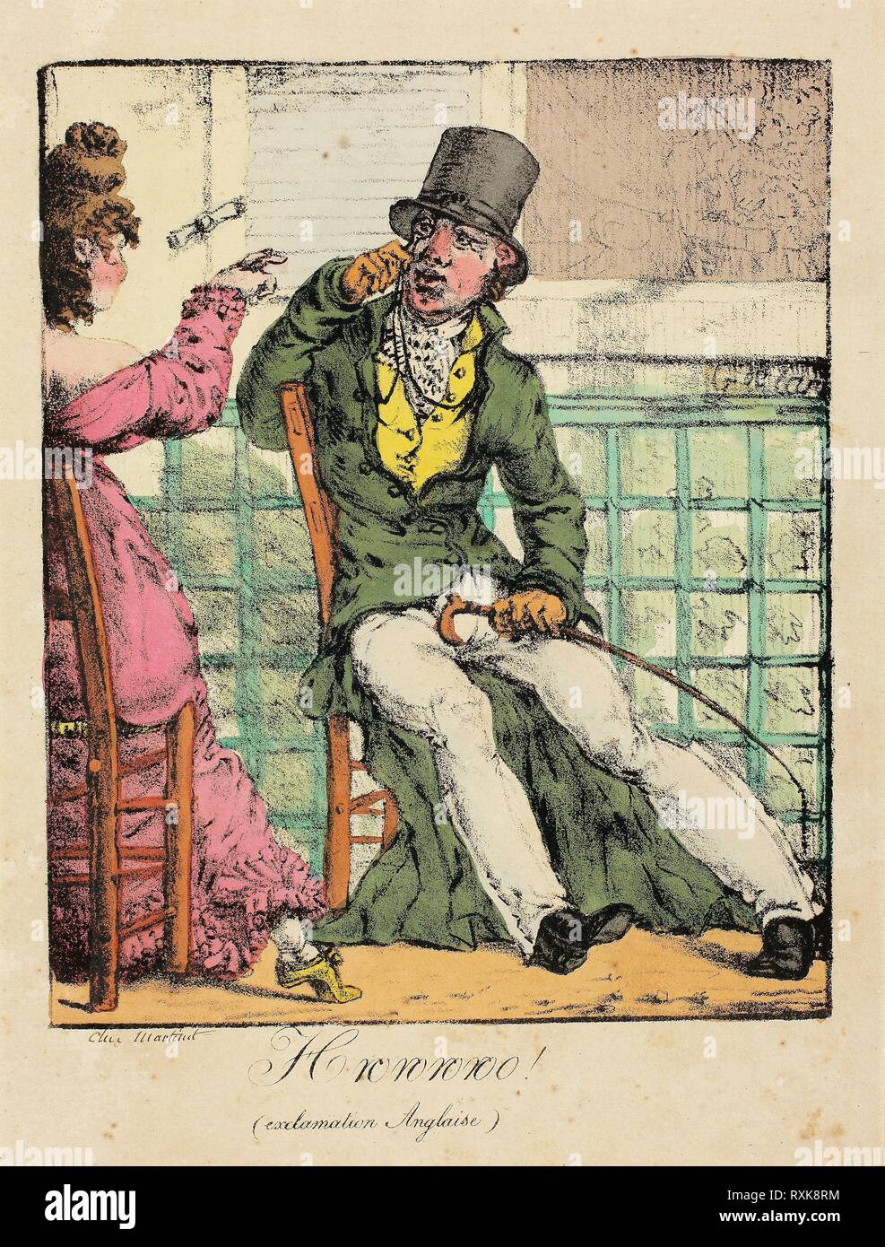 Hrorororoo ! (Exclamation anglais). L'ACIR de Godissart (français, actif 1817-1830) ; imprimé par Martinet, chez (Français, 19e siècle). Date : 1817. Dimensions : 162 × 132 mm (image) ; 282 × 189 mm (feuille). Lithographie en couleur noir avec coloration à la main sur papier vélin beige. Origine : France. Musée : le Chicago Art Institute. Banque D'Images