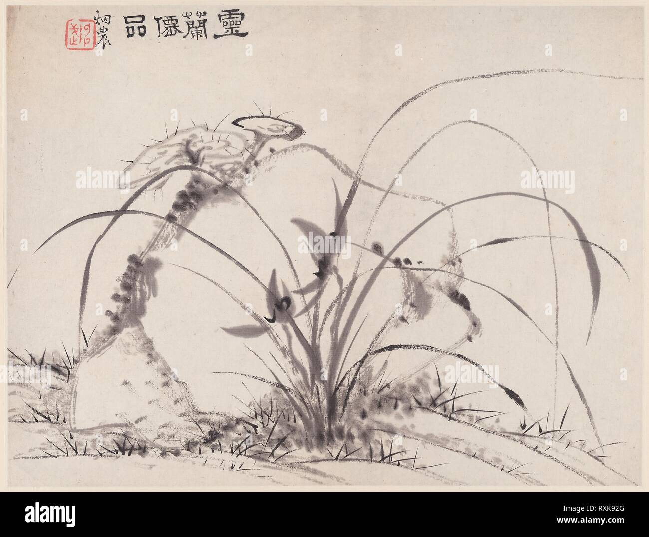 Les orchidées, les couvertures d'albums et Pages. Chen Wu ( ? ?) ; en chinois. Date : 1832. Dimensions : Chaque feuille mesure : 21,0 × 27,6 cm (8 1/4 x 11 in.) 26,4 × 35,0 cm (10 1/4 x 13 in.). Pochettes de disques, pages 1 et 14, 12 feuilles blanches. Origine : Chine. Musée : le Chicago Art Institute. Banque D'Images