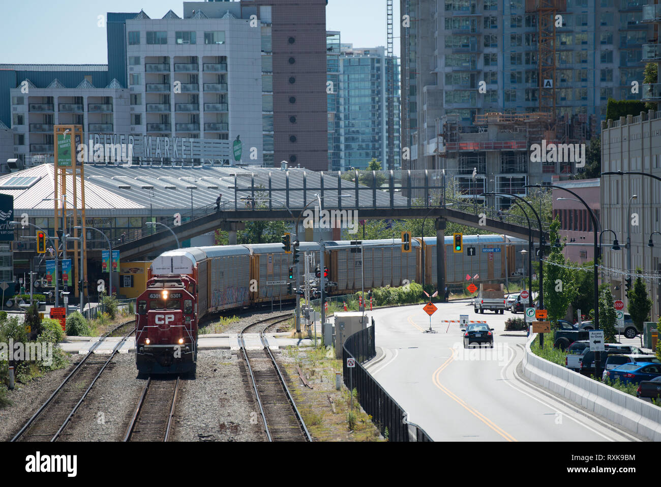 Le Canadien Pacifique (CP) train de marchandises à New Westminster, Colombie-Britannique, Canada Banque D'Images