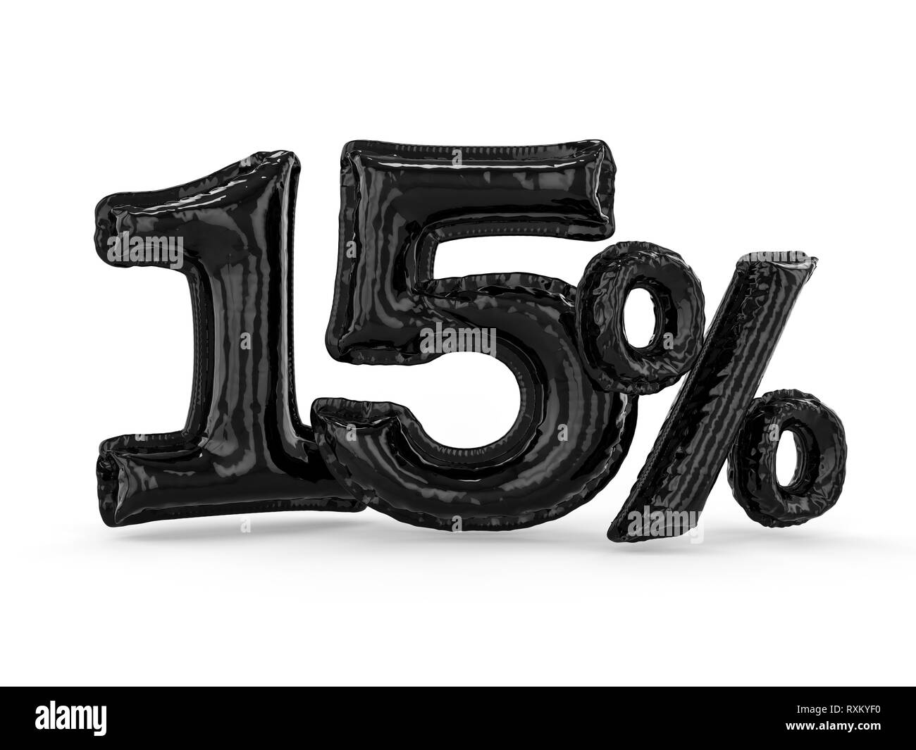 Quinze pour cent noir fait des ballons gonflables.  % Set. Le rendu 3D Banque D'Images