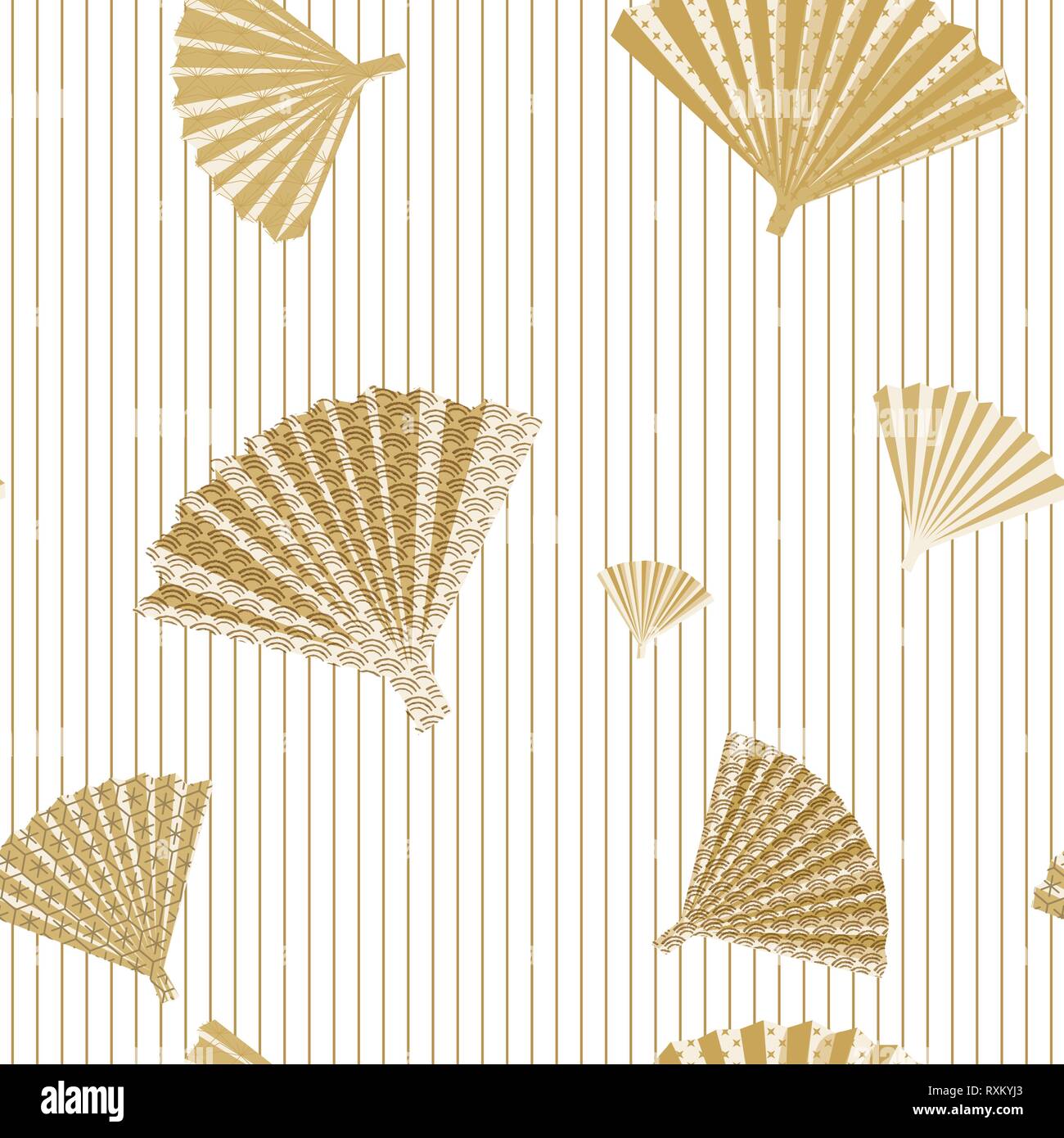 Fan d'origami japonais avec motif de fond vecteur. Gold line modèle. Illustration de Vecteur