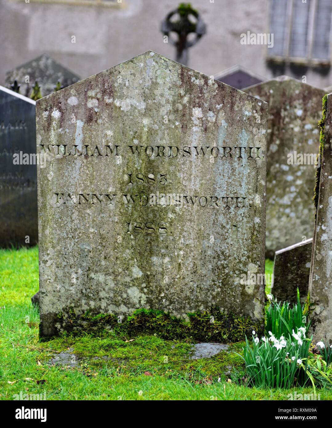 Pierre tombale de William Wordsworth et Fanny Wordsworth Grasmere,Église Paroissiale,Lake District, Cumbria, England, UK Banque D'Images