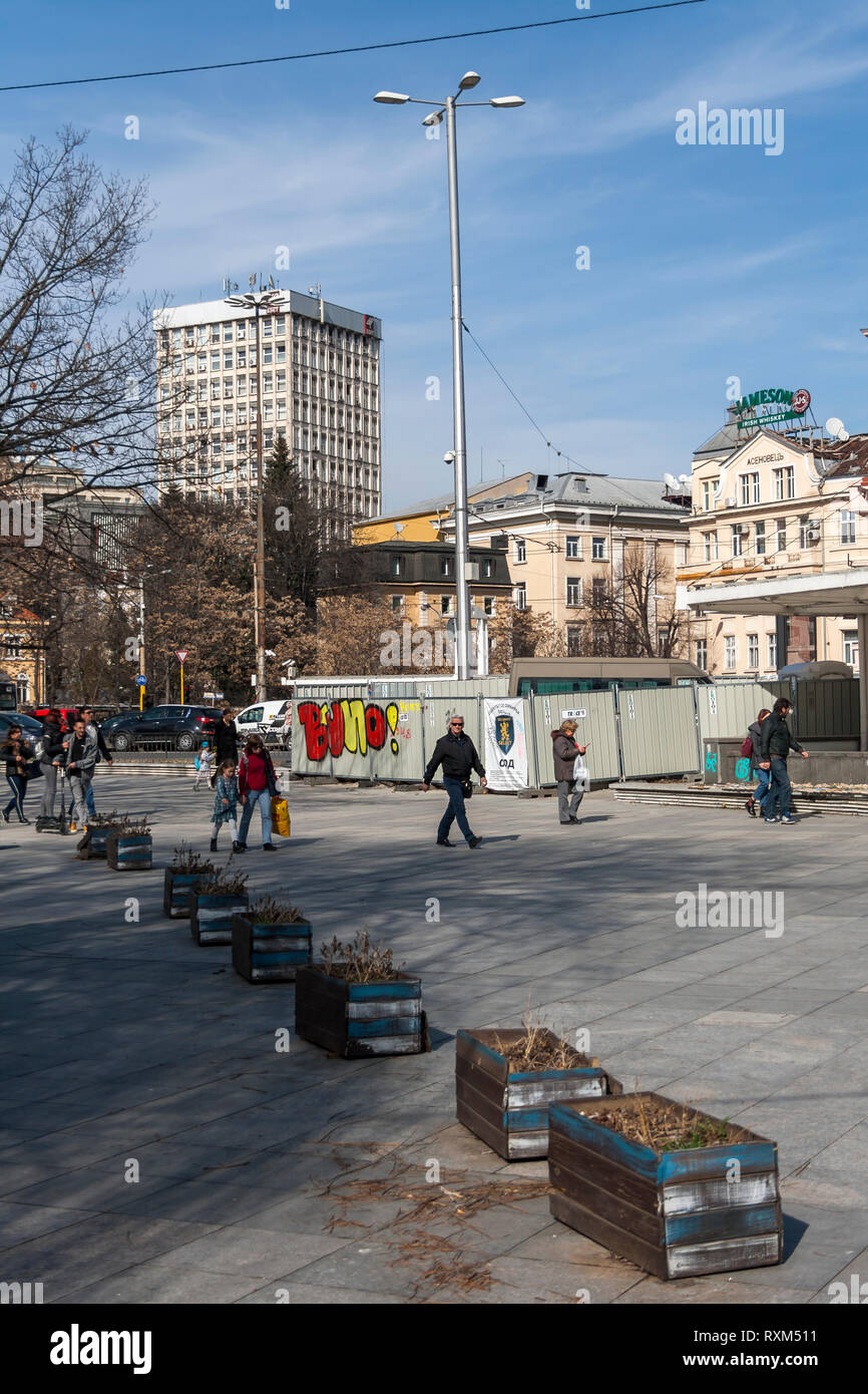 SOFIA, BULGARIE - mars 7, 2019 : Construction de la télévision nationale bulgare dans la ville de Sofia, Bulgarie Banque D'Images