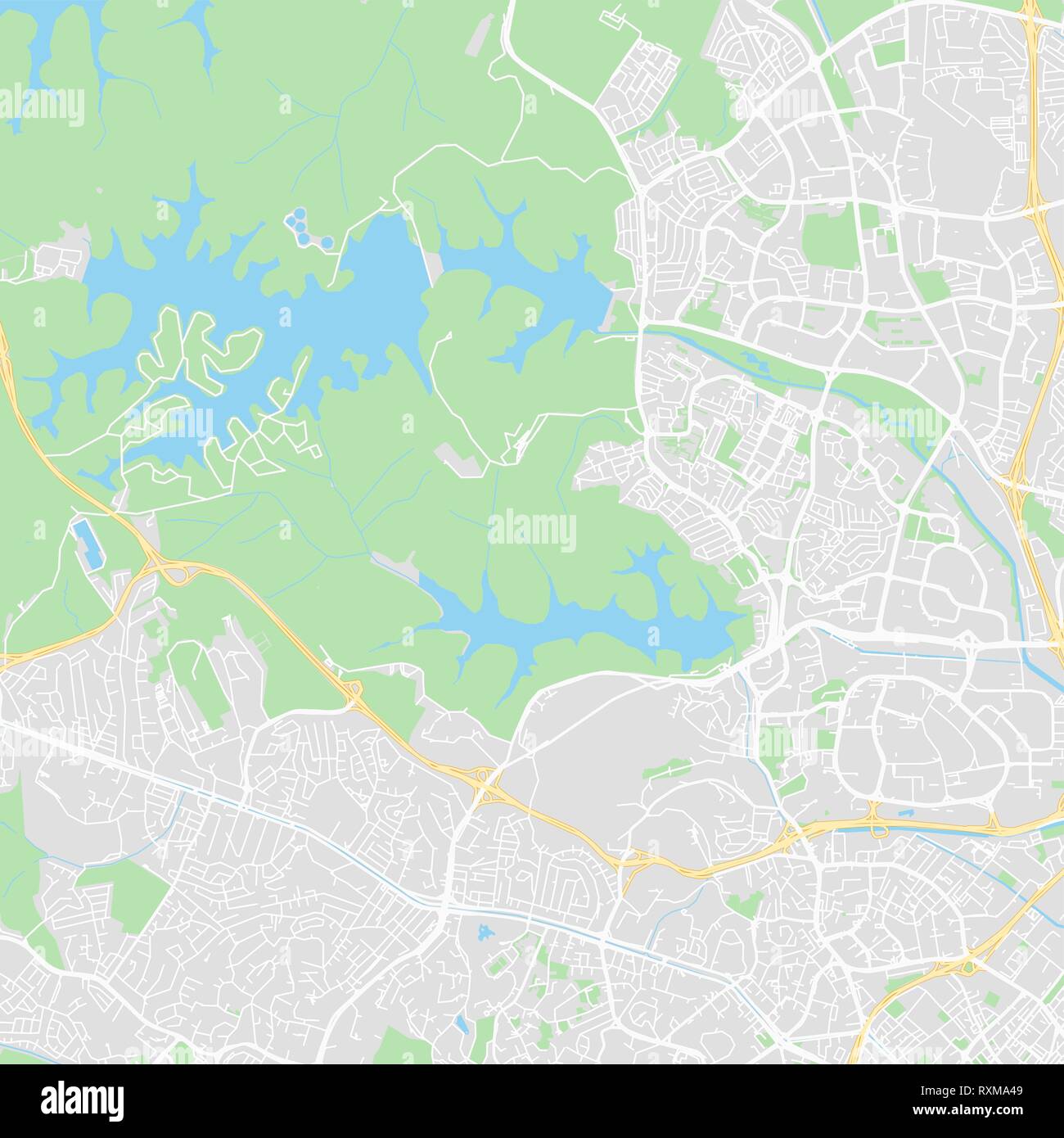 Le centre-ville de carte vectorielle de Singapour, Singapour. Cette carte imprimable de Singapour contient des lignes et des formes de couleur classique de masse terrestre, parcs, l'eau, ma Illustration de Vecteur