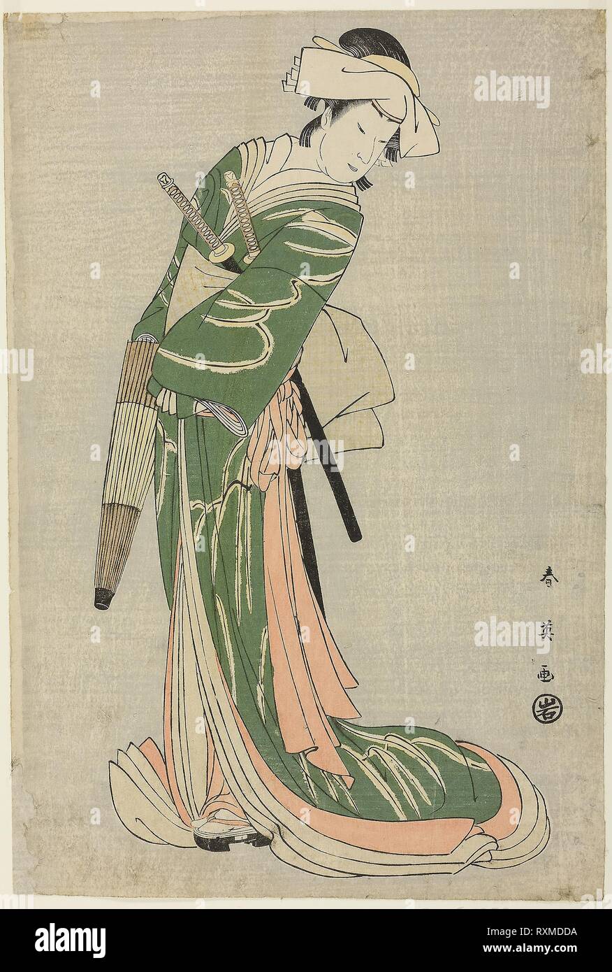 L'Acteur Nakamura Noshio II comme Tonase, dans le voyage de noce la Loi sur scène, huit de la pièce Kanadehon Chushingura (modèle de calligraphie Kana : trésor de la quarante-sept retenues Royal), joué au Théâtre de Miyako le cinquième jour du quatrième mois, 1795. Katsukawa Shun'ei ; japonais, 1762-1819 ; Editeur : Iwatoya Kisaburo. Date : 1790-1800. Dimensions : 37,2 x 25,1 cm (14 5/8 x 9 7/8 in.). Gravure sur bois en couleur ; Oban. Origine : Japon. Musée : le Chicago Art Institute. Banque D'Images