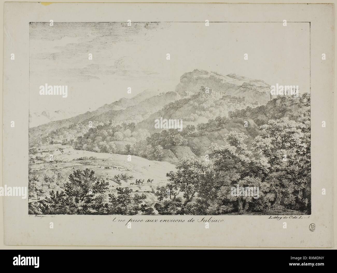 Vue prise dans la région de Subiaco, à partir des vues d'Italie. Bourgeois constant (Français, 1767-1841) ; imprimé par le comte Charles Philibert de Lasteyrie du Saliant (Français, 1759-1849). Date : 1818. Dimensions : 199 × 293 mm (image) ; 252 × 339 mm (feuille). Lithographie en noir sur papier vélin ivoire. Origine : France. Musée : le Chicago Art Institute. Banque D'Images