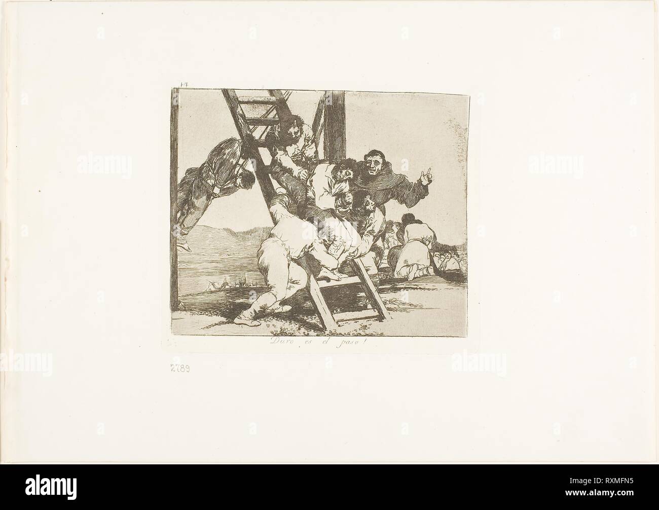 C'est une étape difficile !, planche 14 de Les désastres de la guerre. Francisco José de Goya y Lucientes ; espagnol, 1746-1828. Date : 1810-1811. Dimensions : 129 x 155 mm (image) ; 142 x 167 mm (plaque) ; 240 x 340 mm (feuille). L'eau-forte, pointe sèche, lavis bruni et burin sur papier vélin ivoire avec bords dorés. Origine : Espagne. Musée : le Chicago Art Institute. Banque D'Images