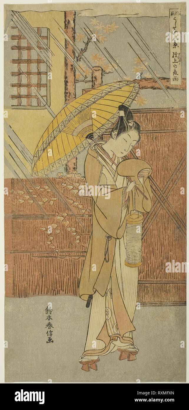 Nuit de pluie (Genjo Genjo pas yau), à partir de la série "parodies de huit scènes de chants Noh (Furyu utai hakkei)'. Harunobu Suzuki ? ? ? ? ; Japonais, 1725 ( ?)-1770. Date : 1762-1772. Dimensions : 31,1 x 15,0 cm (12 1/4 x 5 7/8 in.). Gravure sur bois en couleur ; hosoban. Origine : Japon. Musée : le Chicago Art Institute. Banque D'Images