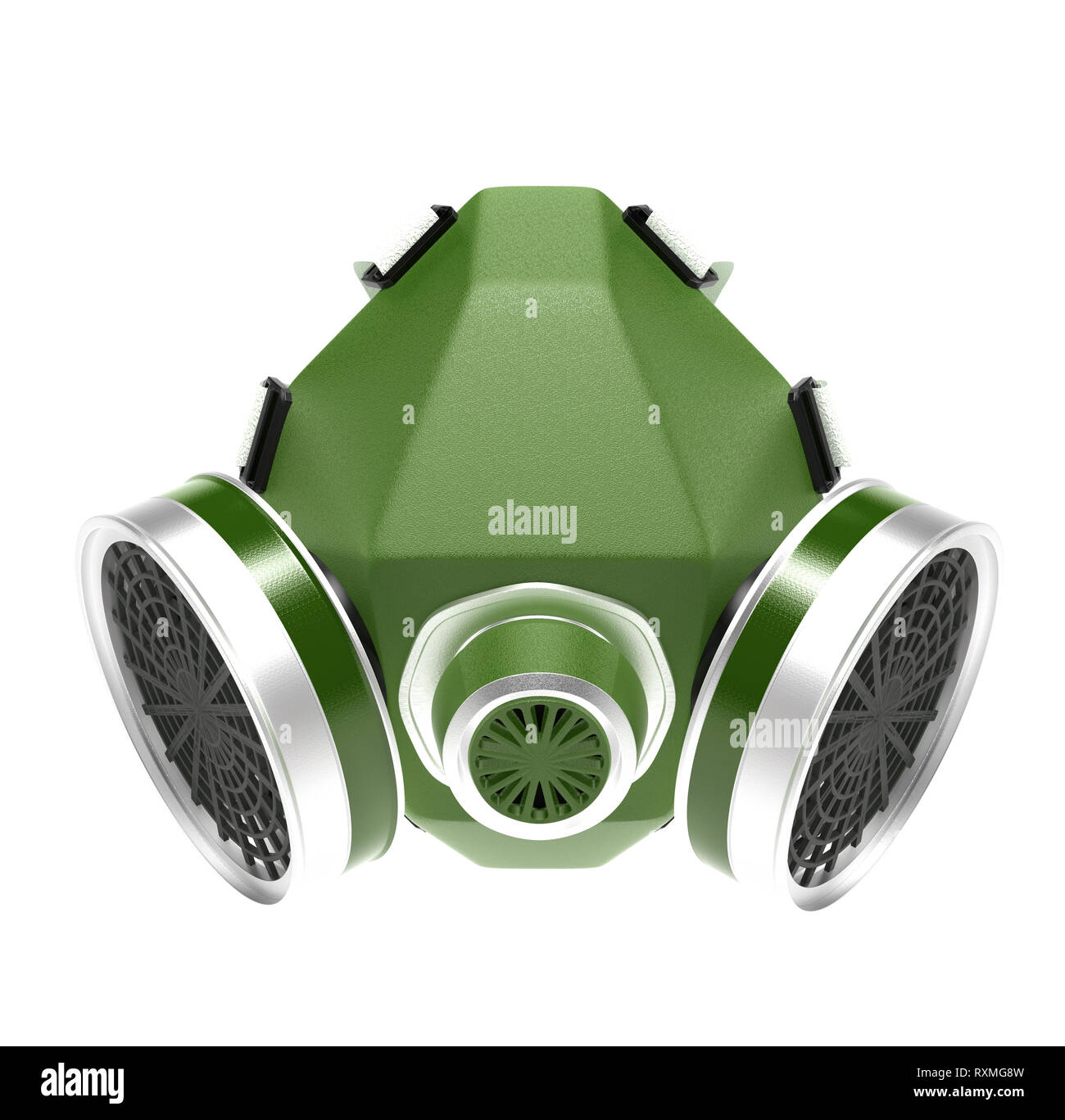 Masque à gaz. Respirateur vert. Le rendu 3d illustration isolé sur fond blanc Banque D'Images