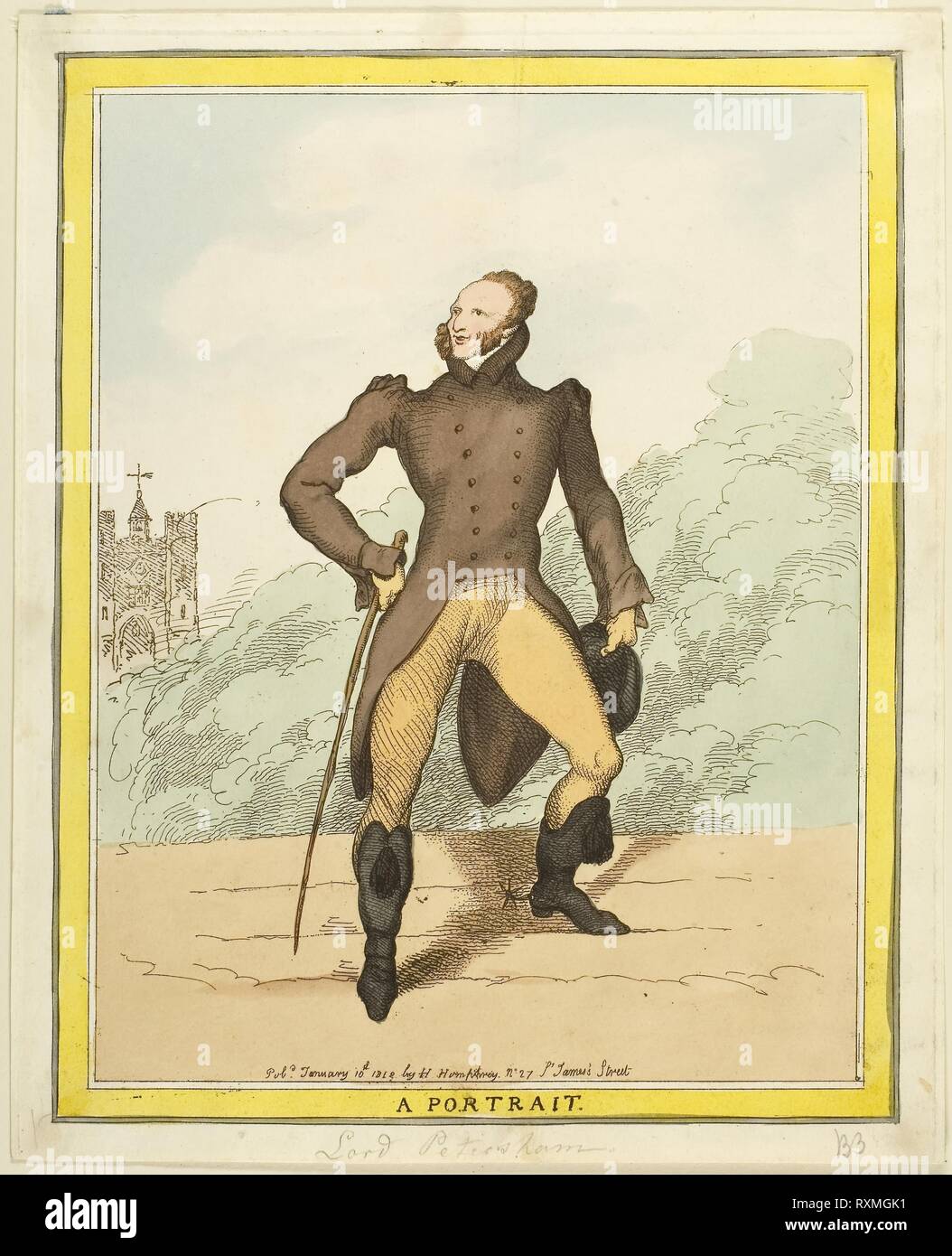 Un Portrait : Seigneur Petersham. Thomas ROWLANDSON (anglais, 1756-1827) ; publié par Hannah Humphrey (anglais, 1745-1818) et Thomas Tegg (anglais, 1776-1845). Date : 1812. Dimensions : 258 × 205 mm (image) ; 269 × 222 mm (plaque) ; 275 × 226 mm (feuille). À la main, gravure sur papier vélin ivoire. Origine : Angleterre. Musée : le Chicago Art Institute. Banque D'Images