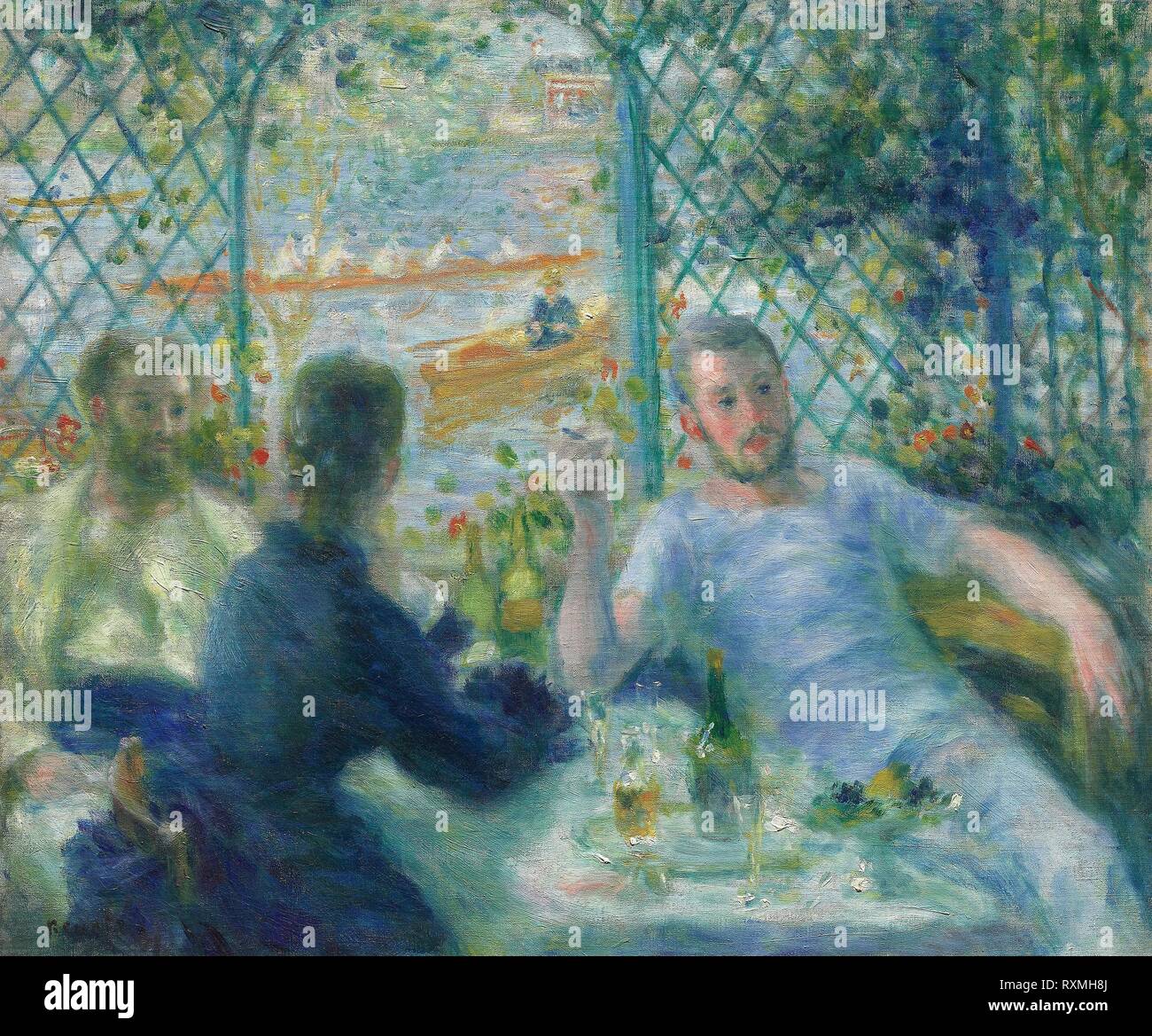 Déjeuner au Restaurant Fournaise (Le déjeuner des rameurs). Pierre-Auguste Renoir ; français, 1841-1919. Date : 1875. Dimensions : 55 × 65,9 cm (21 5/8 x 25 15/16 po.). Huile sur toile. Origine : France. Musée : le Chicago Art Institute. Banque D'Images