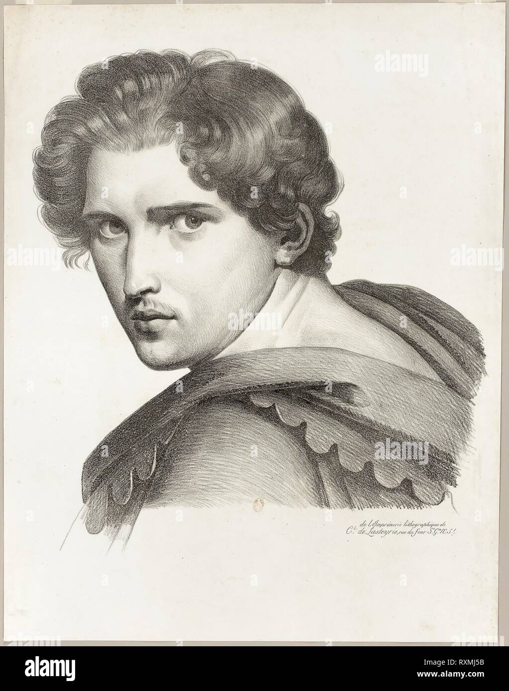 Tête expressive. Artiste inconnu (Français, début du 19e siècle) ; imprimé par le comte Charles Philibert de Lasteyrie du Saillant (Français, 1759-1849). Date : 1816-1818. Dimensions : 447 × 402 mm (image) ; 559 × 442 mm (feuille). Lithographie en noir sur papier vélin ivoire. Origine : France. Musée : le Chicago Art Institute. Banque D'Images