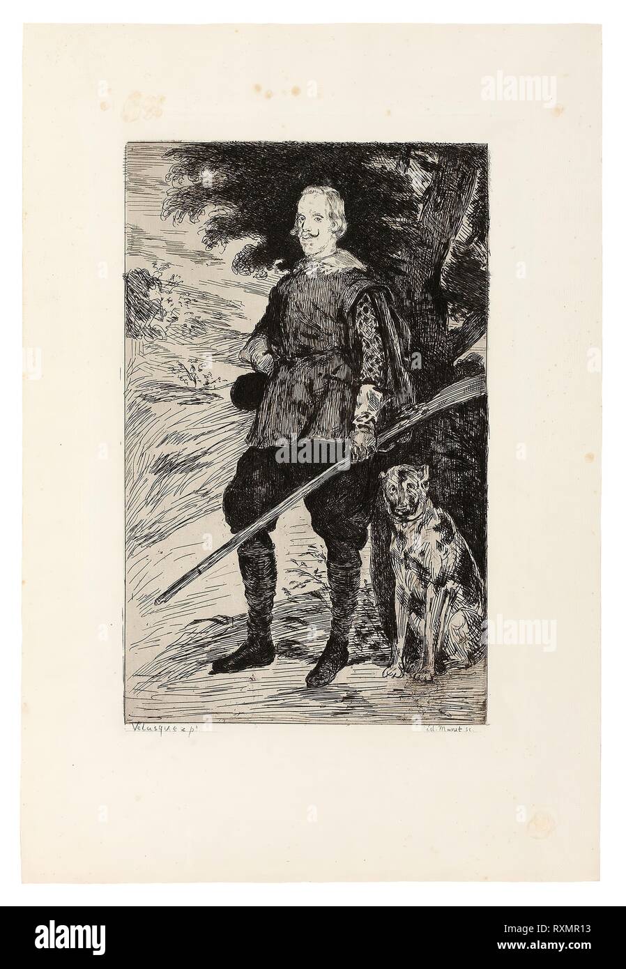 Philippe IV, roi d'Espagne. Édouard Manet (Français, 1832-1883) ; après Diego Velázquez (Espagnol, 1599-1660). Date : 1862. Dimensions : 319 × 202 mm (image) ; 356 × 239 mm (plaque) ; 318 × 198 mm (support principal) ; 472 × 318 mm (support secondaire). L'eau-forte, pointe sèche et l'encrage retroussage en noir sur ivoire Chine, fixées sur papier vélin ivoire (Chine collé). Origine : France. Musée : le Chicago Art Institute. Banque D'Images