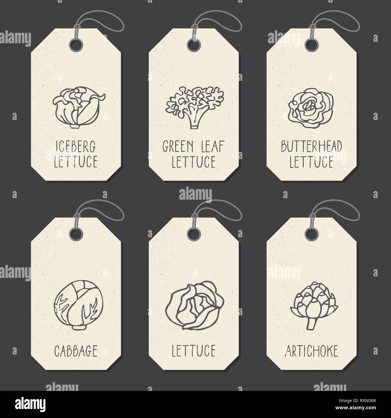 Jeu de tags ou des gabarits d'étiquette avec légumes dessinés à la main. Éléments de conception de scénario pour l'agriculture et de l'industrie alimentaire Illustration de Vecteur