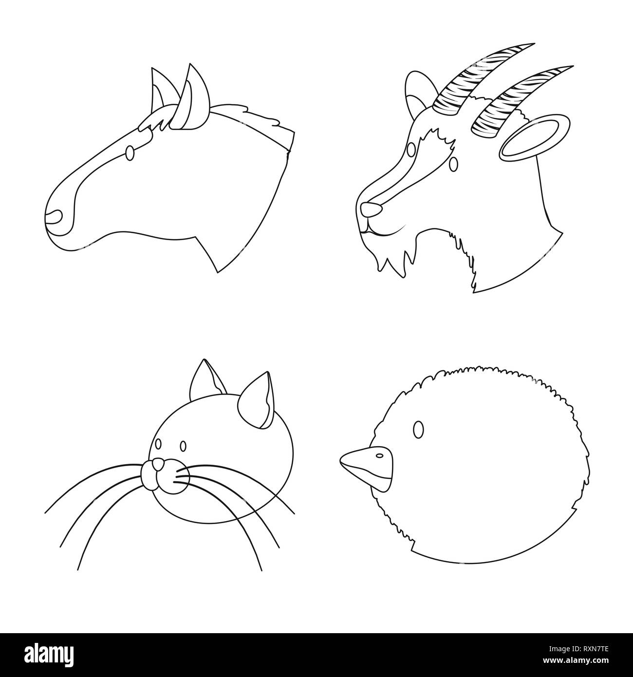 Cheval,chien,chat,lapin,face,Animaux,élevage,animal,bunny,mustang race,mignon,viande,étalon,toutes,comportement,lièvre,la queue,funny,TOURNANT,pose,trot,fourrure,soin,fun,élevage,chaton chiot,maison,campagne,ferme,agriculture,reproduction,ranch,biologique,ferme,,tête,set,icône,,illustration,collection,isolé,design,graphisme,élément signe,ligne,plan,vecteurs vecteur , Illustration de Vecteur