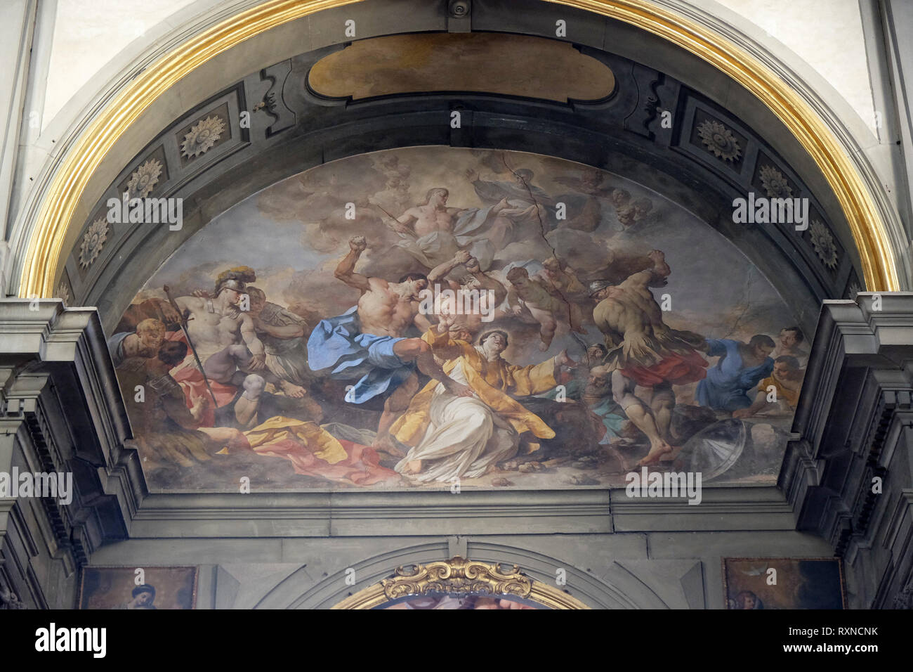 La lapidation de saint Etienne, l'église Badia Fiorentina à Florence, Italie Banque D'Images