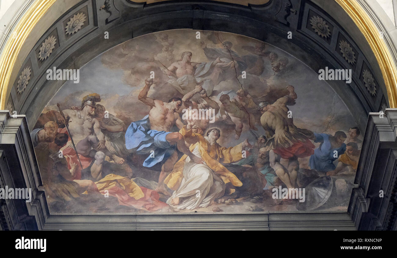 La lapidation de saint Etienne, l'église Badia Fiorentina à Florence, Italie Banque D'Images