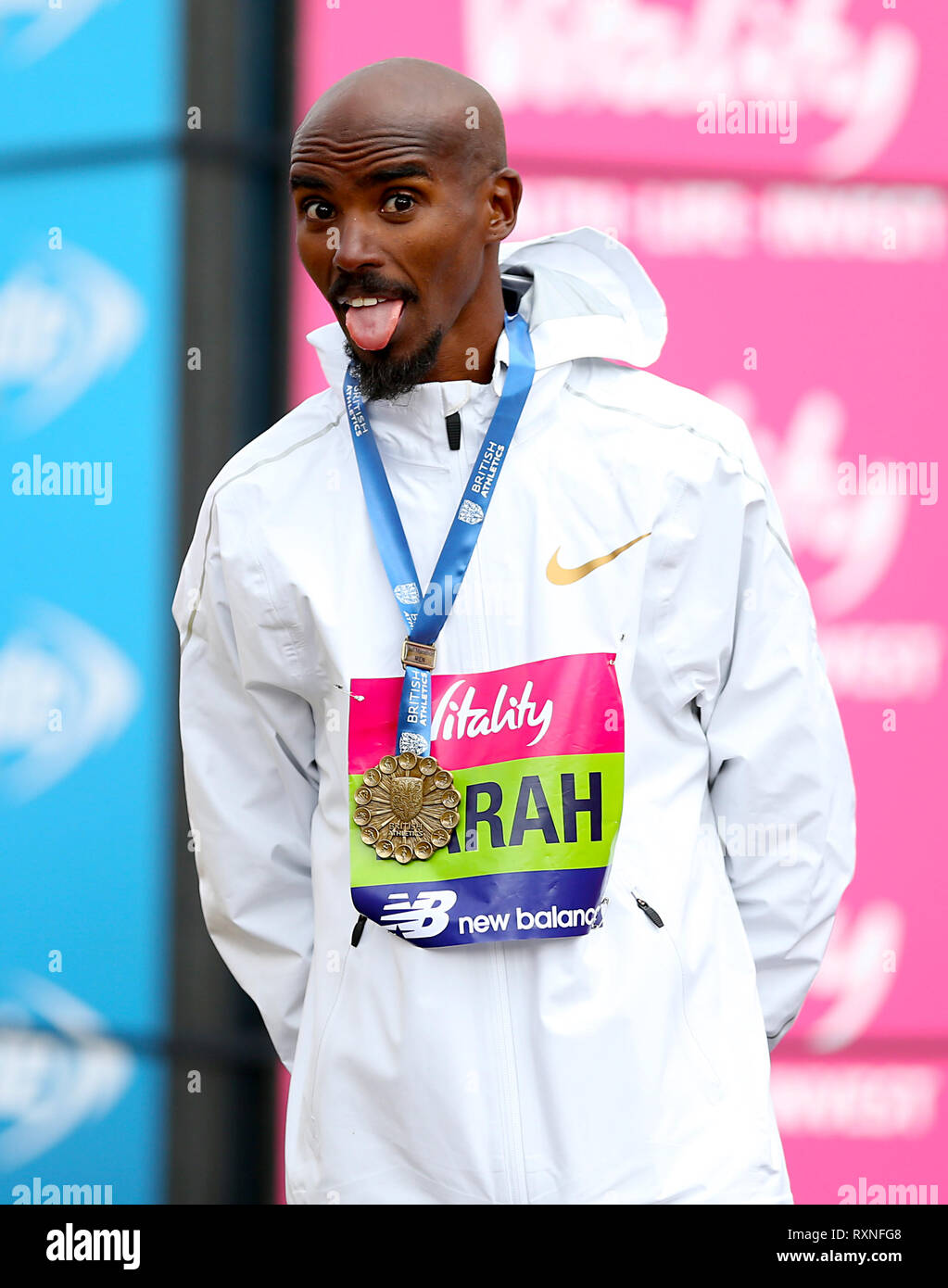 Mo Farah vainqueur du British de semi-marathon au cours de la grande vitalité de la moitié à Londres. Banque D'Images