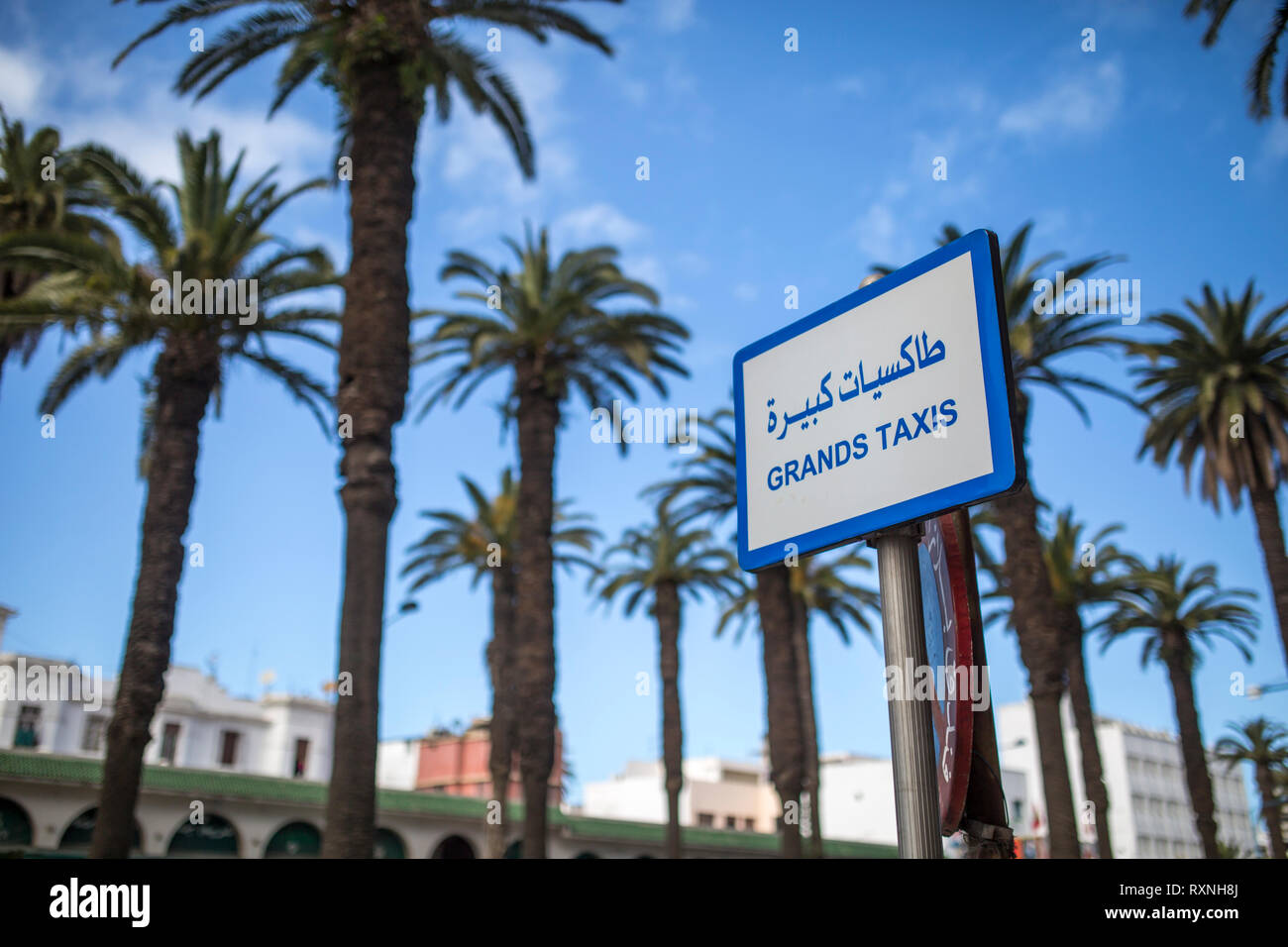 Grand arrêt de taxi dans la ville de Casablanca, Maroc. Banque D'Images
