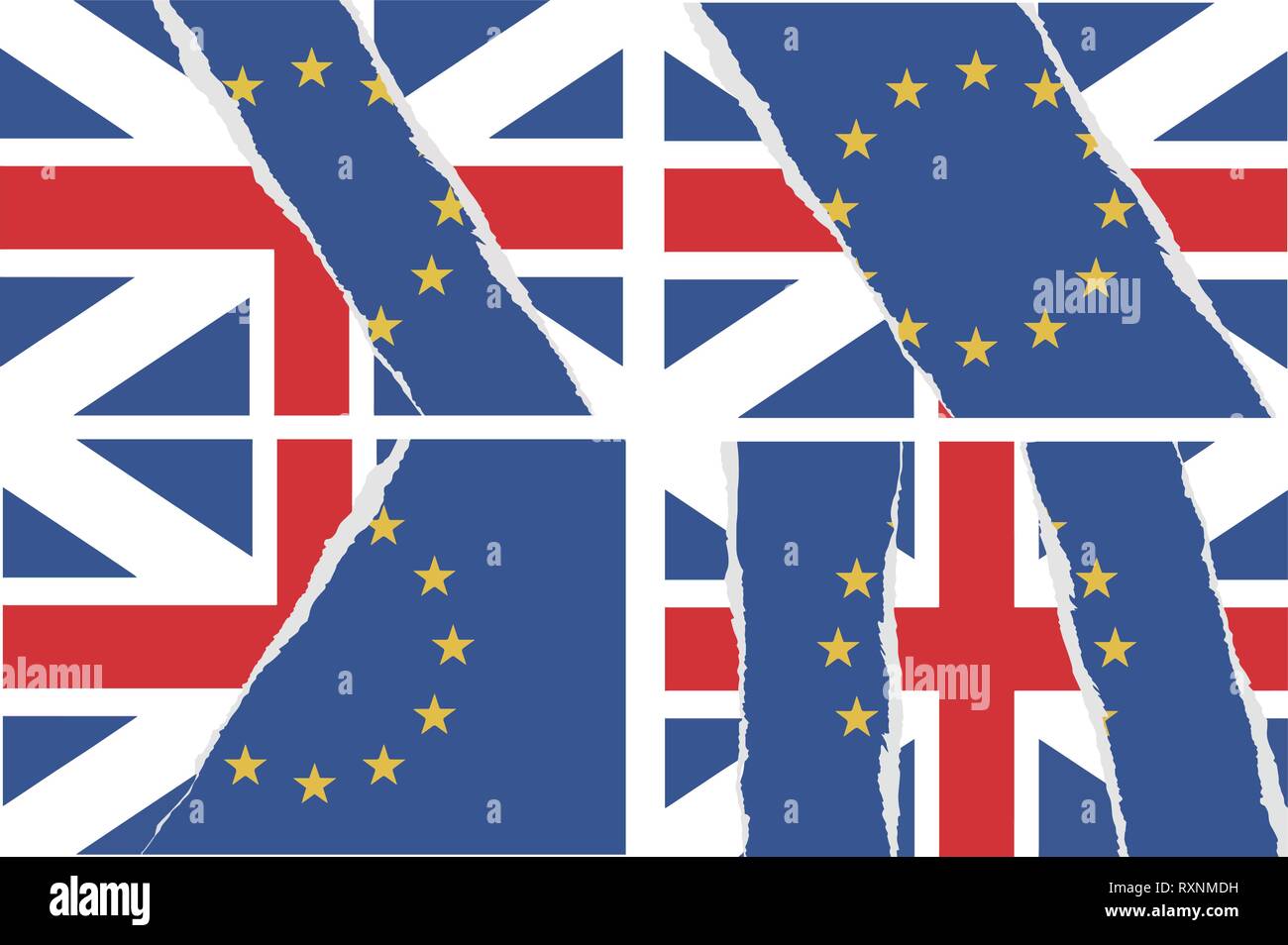 Collection de différents Brexit illustrations vectorielles montrant des drapeaux déchirés du Royaume-Uni et de l'Union européenne Illustration de Vecteur