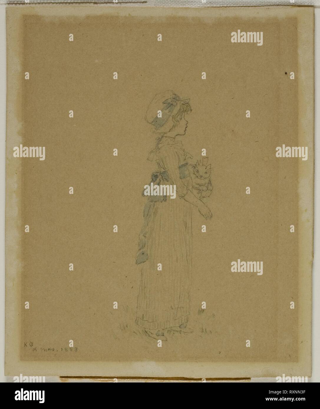 Fille avec no de cat. Kate Greenaway ; anglais, 1846-1901. Date : 1883-1901. Dimensions : 103 × 85 mm. Graphite et gris et brosse de lavage, à l'aquarelle, sur la pâte de bois crème conseil stratifié. Origine : Angleterre. Musée : le Chicago Art Institute. Banque D'Images