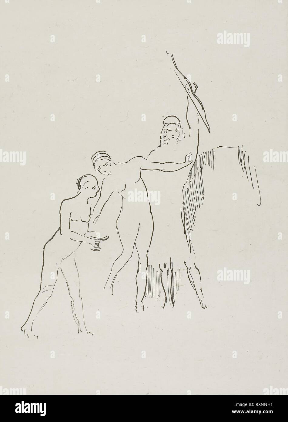 Trois déesses surgissent immédiatement, la plaque 11 de 24. Odilon Redon ; français, 1840-1916. Date : 1896. Dimensions : 170 × 133 mm (image) ; 226 × 167 mm (Chine) ; 452 × 350 mm (feuille). Lithographie en noir sur papier crème Chine fixées sur papier vélin ivoire. Origine : France. Musée : le Chicago Art Institute. Banque D'Images