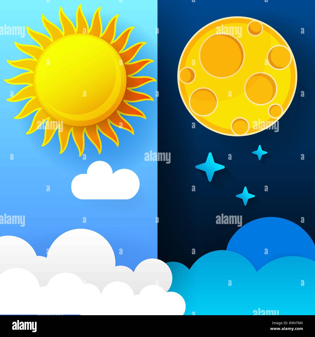 Vector Illustration de jour et nuit. Concept Jour/Nuit, soleil et lune, Icône Jour Nuit Illustration de Vecteur