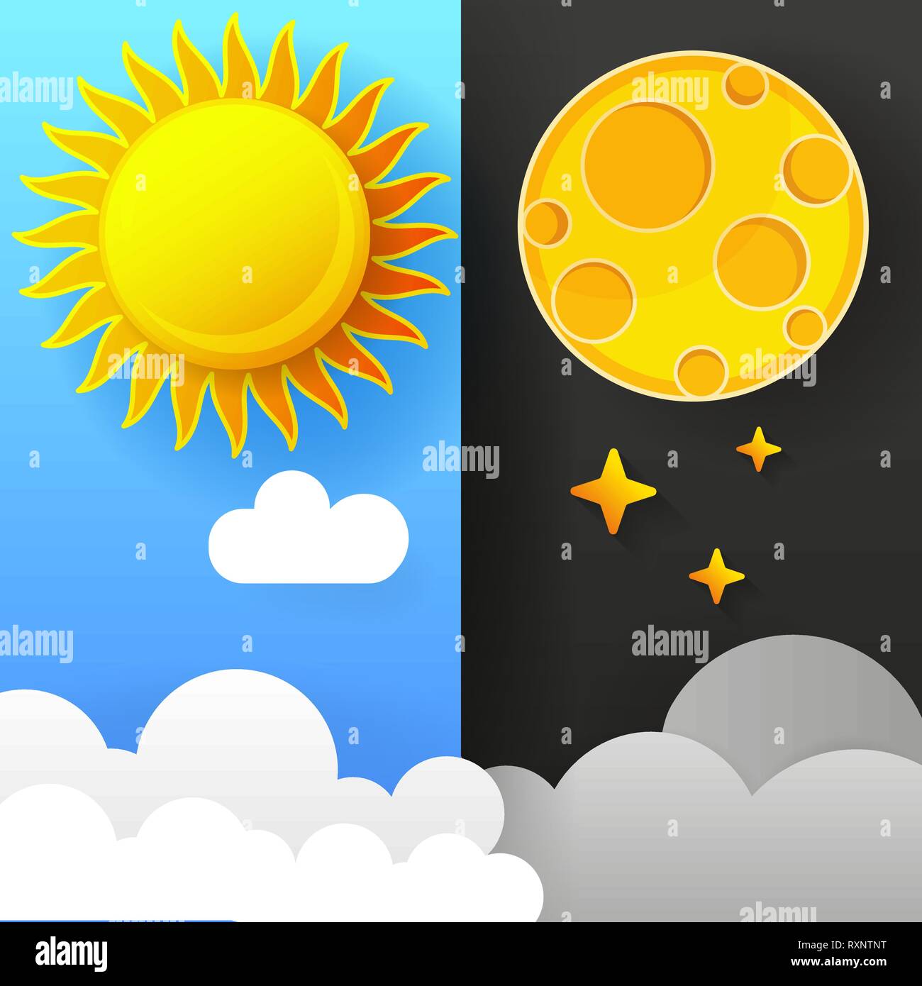 Vector Illustration de jour et nuit. Concept Jour/Nuit, soleil et lune Illustration de Vecteur