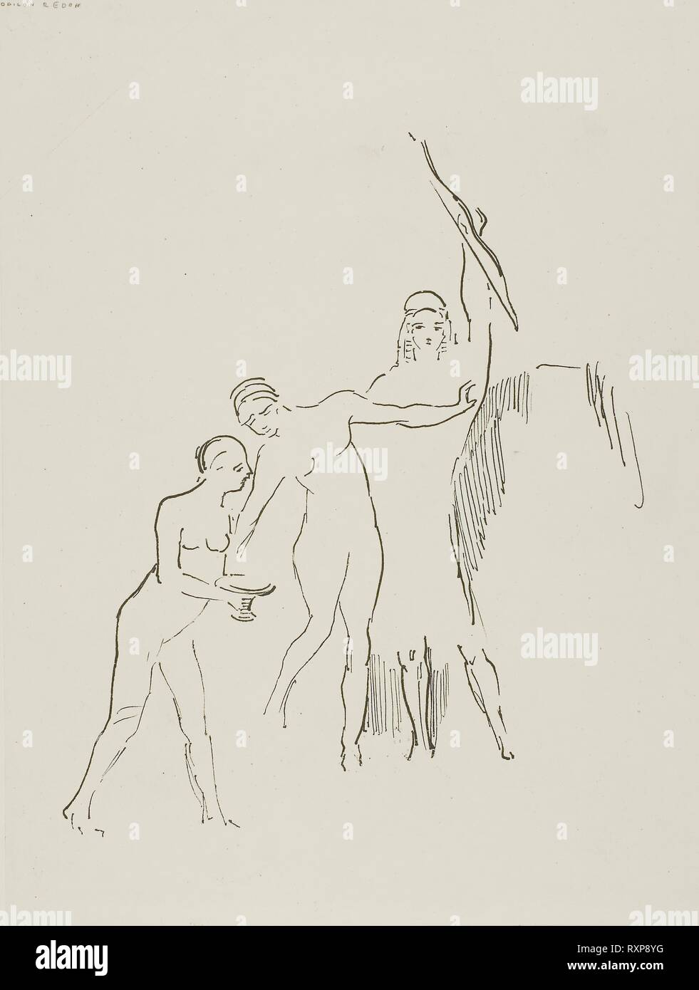 Trois déesses surgissent immédiatement, la plaque 11 de 24. Odilon Redon ; français, 1840-1916. Date : 1896. Dimensions : 170 × 133 mm (image), 218 × 166 mm (Chine) ; 452 × 347 mm (feuille). Lithographie en noir sur papier ivoire Chine fixées sur papier vélin ivoire. Origine : France. Musée : le Chicago Art Institute. Banque D'Images