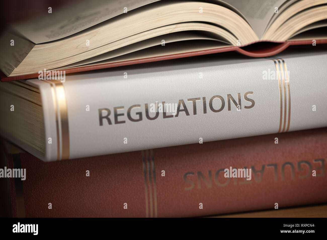 Livre des Règlements. La loi, règles et règlements concept. 3d illustration Banque D'Images