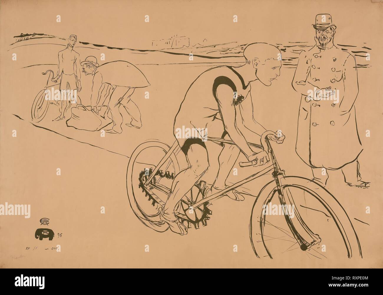 Randonnée à Michael. Henri de Toulouse-Lautrec ; français, 1864-1901. Date : 1896. Dimensions : 835 × 1 150 mm (image) ; 880 × 1 265 mm (feuille, vue). Lithographie pinceau vert olive sur papier vélin beige. Origine : France. Musée : le Chicago Art Institute. Banque D'Images